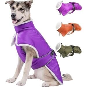 Dog Winter Coat Large Dogs, Waterproof Reflective Dog Snow Jacket Large Purple
